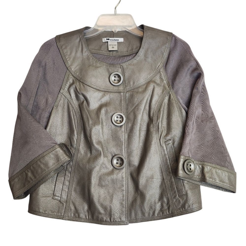 Nygard Collection leather cropped pewter 3 snap closure swing jacket Sz Sm 6-8